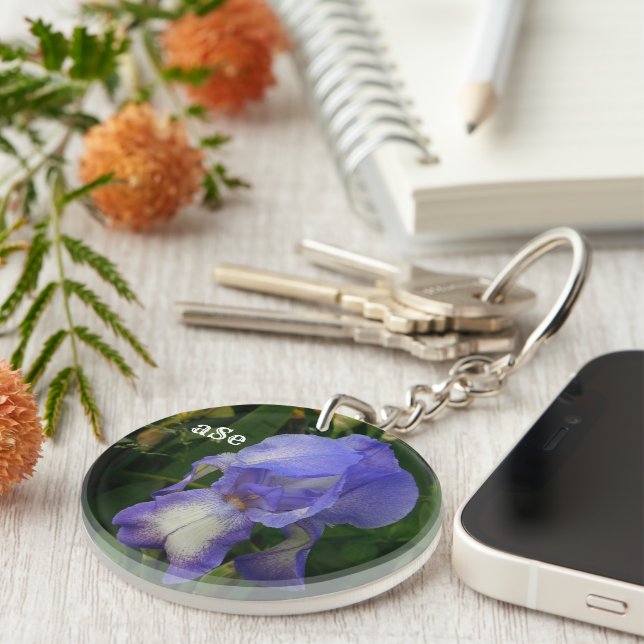 Porte-clefs Purple Bearded Iris Floral Monogram Acrylic Keycha (Devant droit)