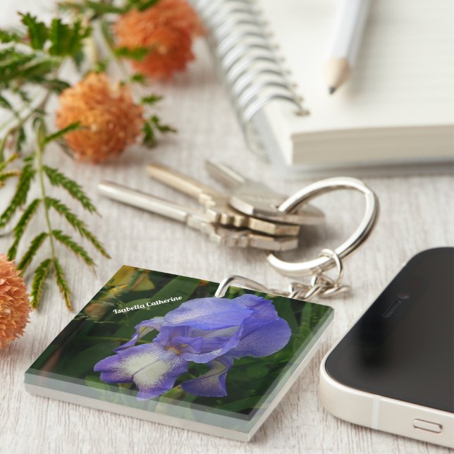 Porte-clefs Purple Bearded Iris Photo Personalized Keychain (Devant Droit)