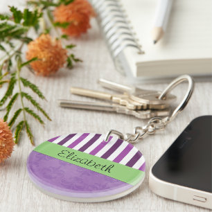 Porte-clefs Purple Damask, Purple Stripes, Stripe, Votre Nom