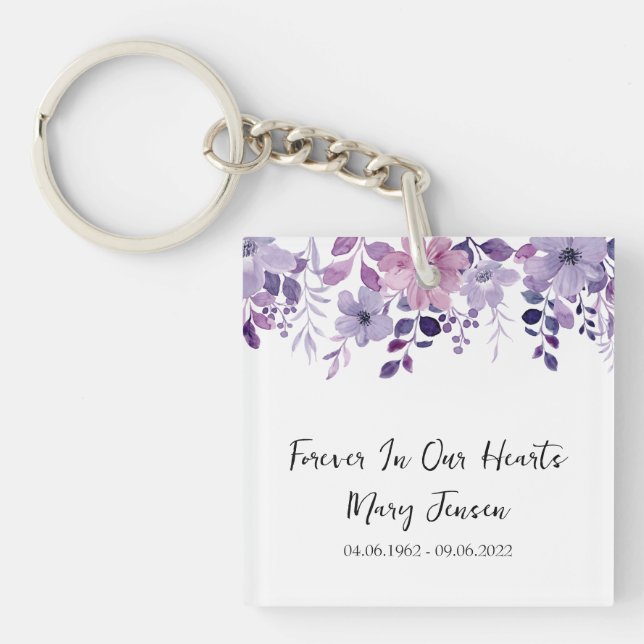 Porte-clefs Purple Flower Memorial Funeral Photo (Devant)