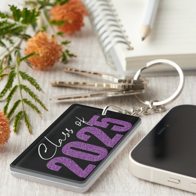 Porte-clefs Purple Glitter Classe de 2025 (Devant droit)