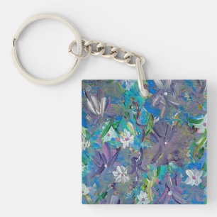 Porte-clefs Purple Haze Floral Acrylique Carré Porte - clé