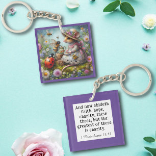 Porte-clefs Purple Love Charity Bible Verse mignon souris