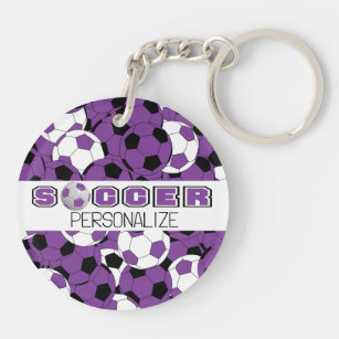 Porte-clefs Purple, Noir & Blanc Personnalisez le ballon de fo