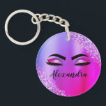 Porte-clefs Purple Pink Monogram Glitter Eyelashes<br><div class="desc">Faux violet et rose Parties scintillant d'étincelle métallique broyée Monogramme en métal brossé Nom et cils initiaux (cils), Extensions d'éryélash et Porte - clé d'yeux. Cela rend le cadeau parfait pour 16 ans, mariage, douche nuptiale, anniversaire, baby shower ou bachelorette cadeau pour quelqu'un décorant sa chambre dans le style cool...</div>