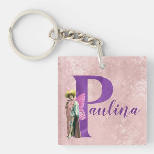 Porte-clefs Purple Shimmer Illustré Lettre P Ajouter Nom