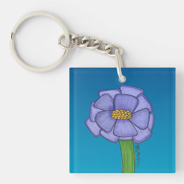 Porte-clefs Purple Square Flower with Blue background (Devant)