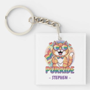 Porte-clefs Purride - Chat orange avec drapeau LGBTQ Pride