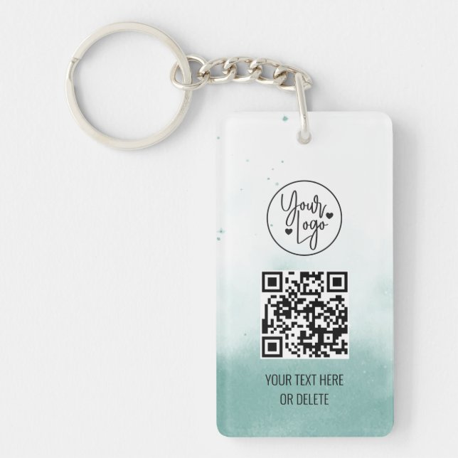 Porte-clefs QR Code Blue Watercolor Business Logo Professionne (Devant)