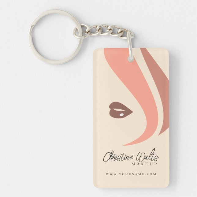 Porte-clefs QR code de maquilleuse moderne aux tons pêche et t (Devant)