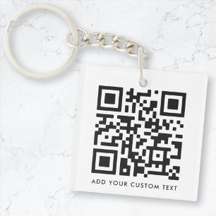 Porte-clefs QR Code Minimaliste Nettoyer Simple Blanc Texte Pe