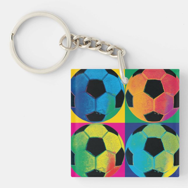 Porte-clefs Quatre ballons de football dans différentes (Devant)