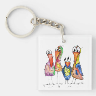 Porte-clefs Quatre Beaux Oiseaux Whimsical Colorés