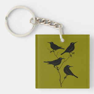 Porte-clefs Quatre oiseaux chanteurs Rétro découpage milieu du