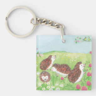 Porte-clefs Quatre petits hérissons dans la prairie