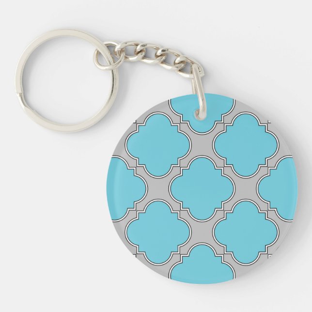 Porte-clefs Quatrefoil bleu et gris (Devant)