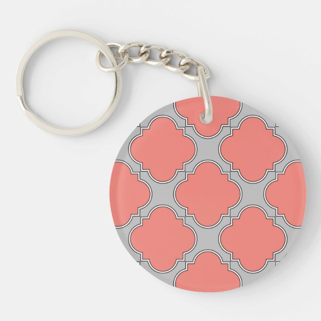 Porte-clefs Quatrefoil corail et gris (Devant)
