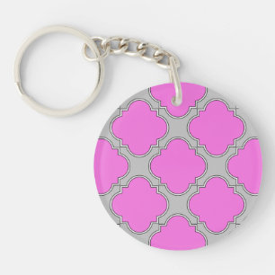 Porte-clefs Quatrefoil rose et gris