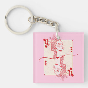 Porte-clefs Queen of Hearts Red and Pink Preppy Art