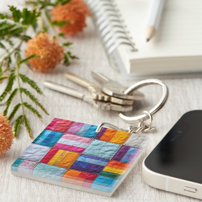 Porte-clefs Quilt communautaire d'unité et de diversité (Devant Droit)