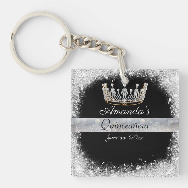 Porte-clefs Quinceanera Parties scintillant en argent Diamond  (Devant)