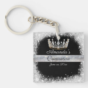 Porte-clefs Quinceanera Silver Parties scintillant Diamond Pri