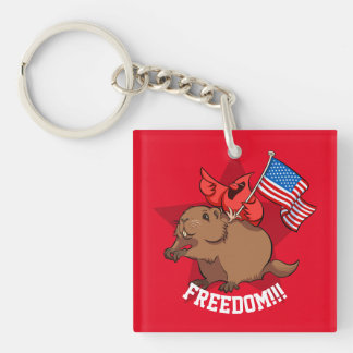 Porte-clefs Quirky Red Cardinal & Groundhog Freedom! Cartoon