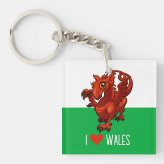 Porte-clefs Quirky Red Dragon I Love Wales Welsh Flag Cartoon