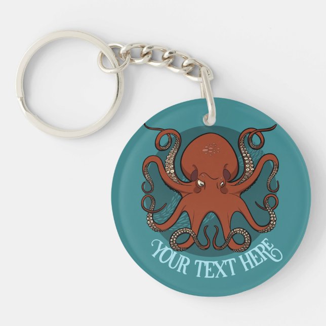 Porte-clefs Quirky Red Octopus Artwork Personalized Design (Devant)