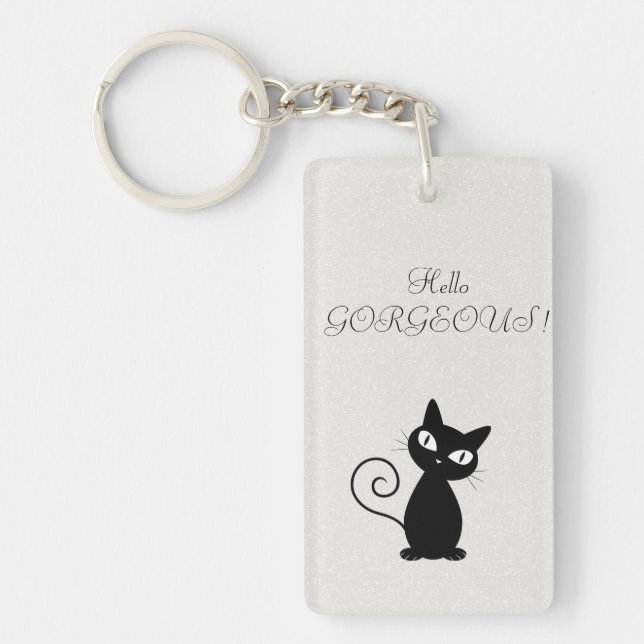 Porte-clefs Quirky Whimsical Black Cat Glittery-Bonjour magnif (Devant)