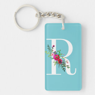 Porte-clefs R Lettre Initiale Monogramme Floral Couleur Person