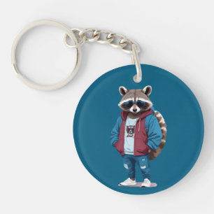 Porte-clefs Raccoon portant Sweat - shirt à capuche drôle Cool