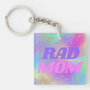 Porte-clefs "Rad Mom" Colorant Rainbow Parties scintillant Por