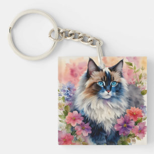 Porte-clefs Ragdoll Chat Floral Art