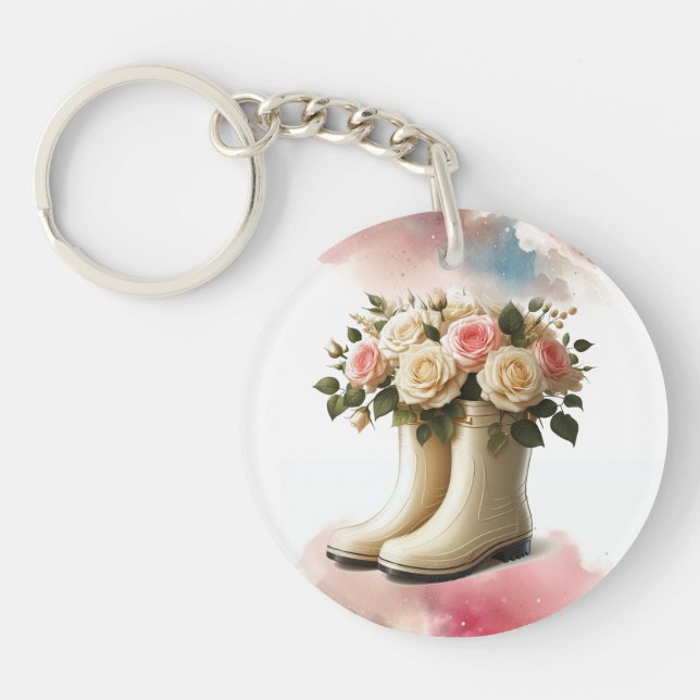 Porte-clefs Rainboots et Roses Style Vintage (Devant)