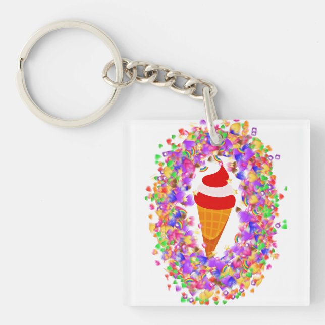 Porte-clefs Rainbow Confetti Swirl Ice Cream (Devant)
