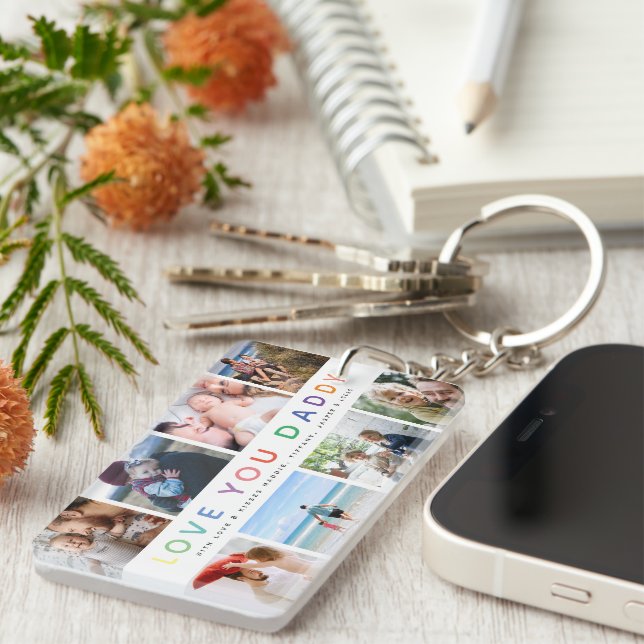 Porte-clefs Rainbow 'LOVE YOU DADDY' Photo Collage Keepsaké (Devant droit)