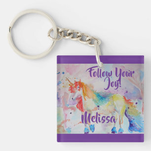 Porte-clefs Rainbow Unicorn Unicorns Watercolor Girls Purple