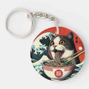 Porte-clefs Ramen de chat Art japonais Style vintage