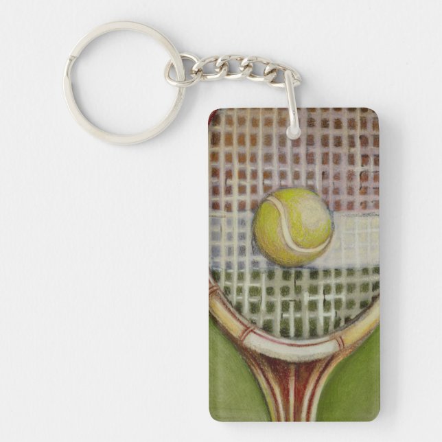 Porte-clefs Raquette de tennis avec balle posée sur le court (Devant)