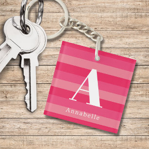 Porte-clefs Raspberry Pink Strips Nom du monogramme personnali