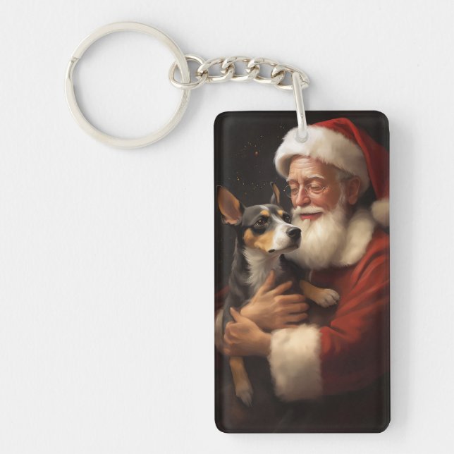Porte-clefs Rat Terrier Avec Noël Festif Du Père Noël (Devant)