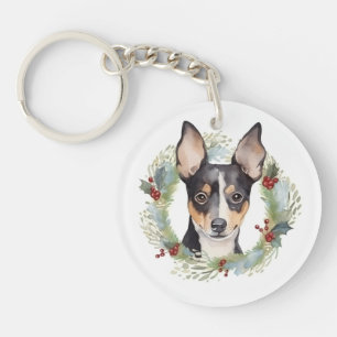 Porte-clefs Rat Terrier Fête de Noël Wreath Pup
