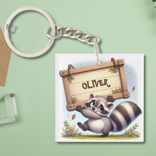 Porte-clefs Raton laveur mignon avec plaque de nom personnalis