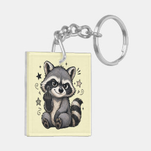 Porte-clefs Raton laveur mignon et impertinent montrant de l'a