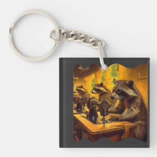 Porte-clefs Raton laveurs de scène d'atelier clandestin cousan