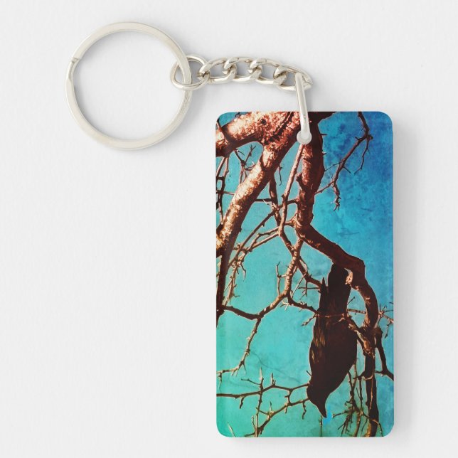 Porte-clefs Raven Crow Black Bird Silver Tree Blue Sky Photo (Devant)