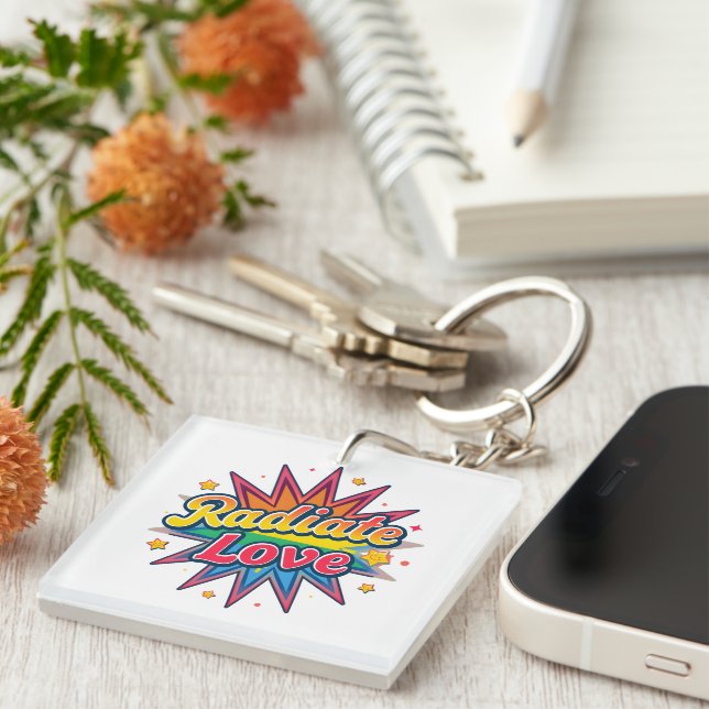 Porte-clefs Rayonner d'Amour Design Rétro – Vibes Positives  (Devant Droit)