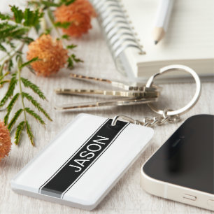 Porte-clefs Rayure noire et blanche en gras Texte modifiable