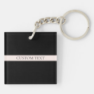 Porte-clefs Rayure rose pâle et texte éditable élégant
